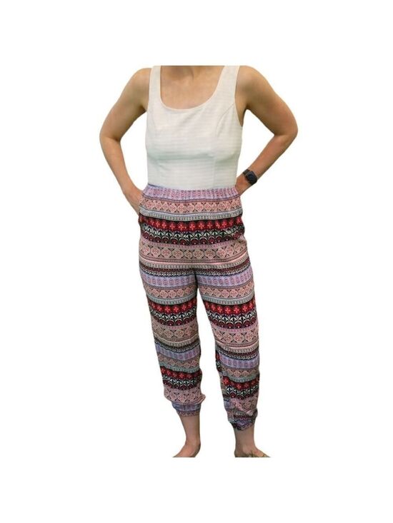 Stoosh Pants - Stoosh Jumpsuit Sleeveless Solid White Top Multicolored Printed Bottom Size Lg